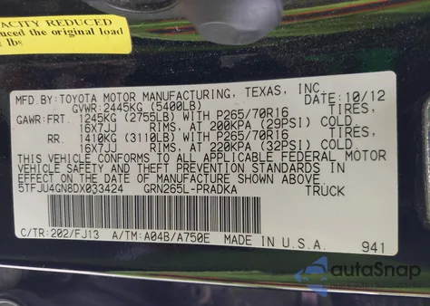 2013 Toyota Tacoma Prerunner V6 z USA, uszkodzony, nr VIN 5TFJU4GN8DX033424